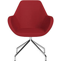 Fan 4 Legged Armchair Red Valencia Leather Look Seat & Chrome Base with Universal Teflon Glides  - Perfect Seating Solution for Breakout, Reception Areas & Boardroom