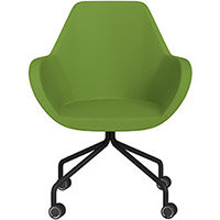 Fan 4 Legged Armchair Green Valencia Leather Look Seat & Black Base with Decorative Castors - Perfect Seating Solution for Breakout, Reception Areas & Boardroom