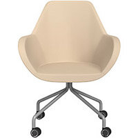 Fan 4 Legged Armchair Beige Softline Leather Look Seat & Metallic Silver Base with Decorative Castors - Perfect Seating Solution for Breakout, Reception Areas & Boardroom