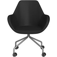 Fan 4 Legged Armchair Black Softline Leather Look Seat & Metallic Silver Base with Decorative Castors - Perfect Seating Solution for Breakout, Reception Areas & Boardroom