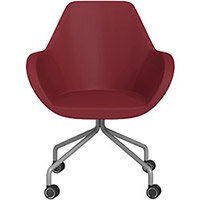 Fan 4 Legged Armchair Red Softline Leather Look Seat & Metallic Silver Base with Decorative Castors - Perfect Seating Solution for Breakout, Reception Areas & Boardroom