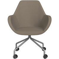Fan 4 Legged Armchair Brown Valencia Leather Look Seat & Metallic Silver Base with Decorative Castors - Perfect Seating Solution for Breakout, Reception Areas & Boardroom