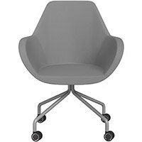 Fan 4 Legged Armchair Grey Valencia Leather Look Seat & Metallic Silver Base with Decorative Castors - Perfect Seating Solution for Breakout, Reception Areas & Boardroom