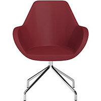Fan 4 Legged Swivel Armchair Red Softline Leather Look Seat & Chrome Base with Universal Teflon Glides  - Perfect Seating Solution for Breakout, Reception Areas & Boardroom