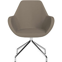 Fan 4 Legged Swivel Armchair Brown Valencia Leather Look Seat & Chrome Base with Universal Teflon Glides  - Perfect Seating Solution for Breakout, Reception Areas & Boardroom