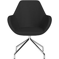 Fan 4 Legged Swivel Armchair Black Valencia Leather Look Seat & Chrome Base with Universal Teflon Glides  - Perfect Seating Solution for Breakout, Reception Areas & Boardroom