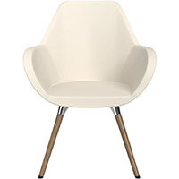 Fan Armchair with Wooden Legs White Softline Leather Look Seat & Brown H12 Lacquer Base with Universal Teflon Glides  - Perfect Seating Solution for Breakout, Reception Areas & Boardroom