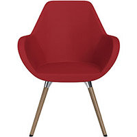 Fan Armchair with Wooden Legs Red Valencia Leather Look Seat & Brown H12 Lacquer Base with Universal Teflon Glides  - Perfect Seating Solution for Breakout, Reception Areas & Boardroom