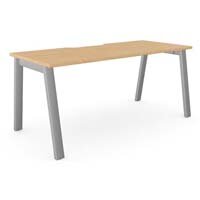 Switch Rectangular Modern Office Desk with Silver A Frame Leg & Beech Scallop Top W1600xD700xH725mm Switch Rectangular Modern Office Desk with Silver A Frame Leg & Beech Scallop Top W1600xD700xH725mm