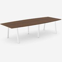 Switch Two Piece Curved Meeting Table 3000x1200/1000mm with a Dark Walnut Top and White A Frame Leg Switch Two Piece Curved Meeting Table 3000x1200/1000mm with a Dark Walnut Top and White A Frame Leg