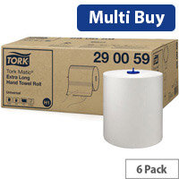 Tork Matic Extra Long Hand Towel Rolls, Universal, 2-Ply, 280m (6 Rolls, Ref 290059) - High Capacity for Busy Washrooms