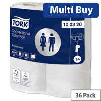 Tork Pack of 36 T4 Conventional Toilet Paper Dispenser Refills 320 Sheets White Ref 100320 High Quality for Hygienic Use