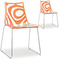 Wave Chrome Sled Base Canteen & Breakout Chair Translucent & Orange Set of 2 Wave Chrome Sled Base Canteen & Breakout Chair Translucent & Orange Set of 2