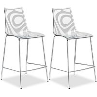 Wave Bar Stool With H650mm Chrome Base Translucent & Linen White Set of 2 Wave Bar Stool With H650mm Chrome Base Translucent & Linen White Set of 2