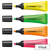 Stabilo Neon Highlighter Pens Assorted Colours Pack of 4 72/4-1 Stabilo Neon Highlighter Pens Assorted Colours Pack of 4 72/4-1