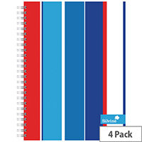 Silvine A5+ Stripes Design Twinwire Notebook 160 Pages Lined with Margin Pack of 4 TWA4AC