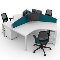 Switch 120 Degree 3 Person Bench Desk With Privacy Screens, Matching Under-Desk Pedestals & Chairs W1600mm