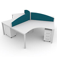 Switch 120 Degree 3 Person Bench Desk With Privacy Screens & Matching Under-Desk Pedestals W1600mm