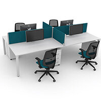 Switch 4 Person Bench Desk With Privacy Screens, Matching Under-Desk Pedestals & Chairs W 2x1000mm x D 2x600mm