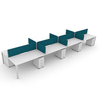 Switch 8 Person Bench Desk With Privacy Screens & Matching Under-Desk Pedestals  W 4x 1000mm x D 2x700mm