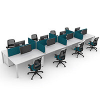 Switch 8 Person Bench Desk With Privacy Screens, Matching Under-Desk Pedestals & Chairs W 4x 1000mm x D 2x600mm Switch 8 Person Bench Desk With Privacy Screens, Matching Under-Desk Pedestals & Chairs W 4x 1000mm x D 2x600mm