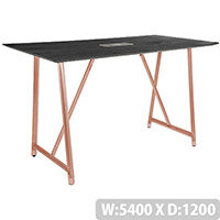 Frovi RELIC Poseur Sawn Black Oak Top Bench Table With Power Module & Vintage Copper Frame W5400xD1200xH1050mm