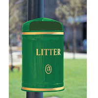 Bin Litter Dome Top Post Mount Gold Lettering Green