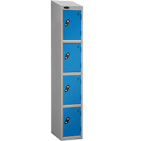 Economy Range Locker With Sloping Top 4 Door Depth:305mm Silver & Blue Economy Range Locker With Sloping Top 4 Door Depth:305mm Silver & Blue
