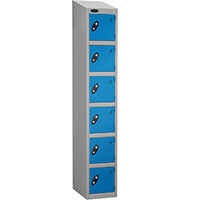 Locker Economy Range With Sloping Top 6 Door Depth:305mm Silver & Blue Locker Economy Range With Sloping Top 6 Door Depth:305mm Silver & Blue