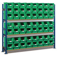 Toprax Longspan H1500Xw1812Xd328mm-Starter Initial Bay 56 Green Bins Toprax Longspan H1500Xw1812Xd328mm-Starter Initial Bay 56 Green Bins