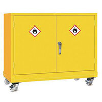 Mobile Dangerous Substance Cabinet. Double Door Unit With 3-Point Locking. Complete With One Adjustable Perforated Shelves HxWxD mm: 840x925x470