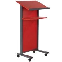 Coloured Panel Front Lectern Mobile - Red Finish with Dark Grey Steel Framework