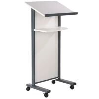 Coloured Panel Front Lectern Mobile - White Finish with Dark Grey Steel Framework
