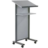 Coloured Panel Front Lectern Mobile - Grey Finish with Dark Grey Steel Framework