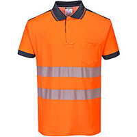Portwest T180 PW3 Hi-Vis Short Sleeve Polo Shirt Orange & Navy Medium