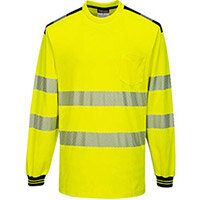 Portwest T185 PW3 Hi-Vis Long Sleeve T-Shirt Yellow & Black Medium