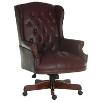 Chairman Executive Leather Faced Office Chair With Fruitwood Finish 5 Castor Base Burgundy