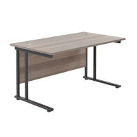 Twin Upright Rectangular Desk: 800mm Deep 1200X800 Grey Oak/Black