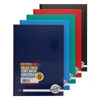 Premto Pack of  5 A4 160Pg Hardcover Notebooks - Assorted Colours - Ideal for Writing & School Supplies