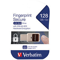 Verbatim Fingerprint Secure USB 3.0 Drive 128GB Aluminium 49339 Verbatim Fingerprint Secure USB 3.0 Drive 128GB Aluminium 49339