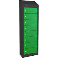 Probe Low Wallet Locker 8 Tier Cam Lock ACTIVECOAT W305xD150x915mm Metallic Black Body Green Door 7 Year Warranty