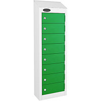 Probe Low Wallet Locker 8 Tier Cam Lock ACTIVECOAT W305xD150x915mm Smoke White Body Green Door 7 Year Warranty