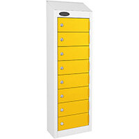 Probe Low Wallet Locker 8 Tier Cam Lock ACTIVECOAT W305xD150x915mm Smoke White Body Yellow Door 7 Year Warranty