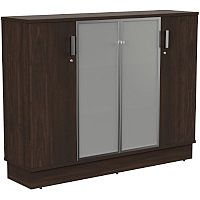 Grand Medium 2 Wooden & 2 Frosted Glass Door Credenza Cabinet W1605xD420xH1255mm Dark Walnut Grand Medium 2 Wooden & 2 Frosted Glass Door Credenza Cabinet W1605xD420xH1255mm Dark Walnut