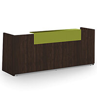 Libra Minimalist Design Dark Walnut Reception Desk With Green Acrylux Counter Top Panel W2600xD850xH1060mm Libra Minimalist Design Dark Walnut Reception Desk With Green Acrylux Counter Top Panel W2600xD850xH1060mm