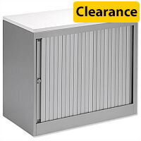 Bisley Silver Desk High Tambour Cupboard Silver Shutters White Top Height 720mm