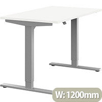 Zoom Height Adjustable Sit Stand Office Desk Plain Top W1200mmxD700mmxH685-1185mm White Top Silver Frame - Prevents & Reduces Muscle & Back Problems, Poor Circulation & Increases Brain Activity. Zoom Height Adjustable Sit Stand Office Desk Plain Top W1200mmxD700mmxH685-1185mm White Top Silver Frame - Prevents & Reduces Muscle & Back Problems, Poor Circulation & Increases Brain Activity.