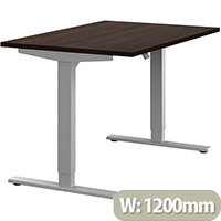 Zoom Height Adjustable Sit Stand Office Desk Plain Top W1200mmxD800mmxH685-1185mm Dark Walnut Top Silver Frame - Prevents & Reduces Muscle & Back Problems, Poor Circulation & Increases Brain Activity. Zoom Height Adjustable Sit Stand Office Desk Plain Top W1200mmxD800mmxH685-1185mm Dark Walnut Top Silver Frame - Prevents & Reduces Muscle & Back Problems, Poor Circulation & Increases Brain Activity.