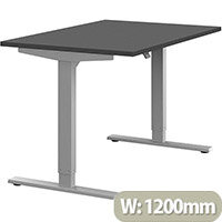 Zoom Height Adjustable Sit Stand Office Desk Plain Top W1200mmxD800mmxH685-1185mm Graphite Top Silver Frame - Prevents & Reduces Muscle & Back Problems, Poor Circulation & Increases Brain Activity. Zoom Height Adjustable Sit Stand Office Desk Plain Top W1200mmxD800mmxH685-1185mm Graphite Top Silver Frame - Prevents & Reduces Muscle & Back Problems, Poor Circulation & Increases Brain Activity.