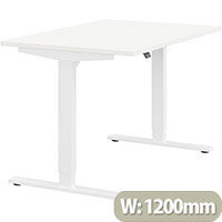 Zoom Height Adjustable Sit Stand Office Desk Plain Top W1200mmxD800mmxH685-1185mm White Top White Frame - Prevents & Reduces Muscle & Back Problems, Poor Circulation & Increases Brain Activity. Zoom Height Adjustable Sit Stand Office Desk Plain Top W1200mmxD800mmxH685-1185mm White Top White Frame - Prevents & Reduces Muscle & Back Problems, Poor Circulation & Increases Brain Activity.